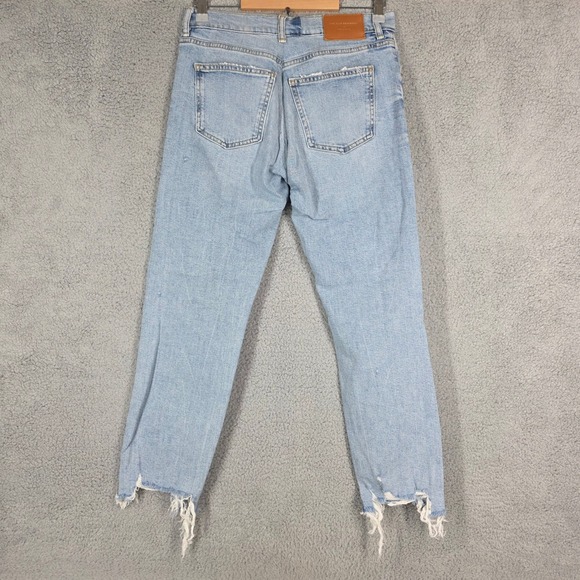 ZARA The Slim Boyfriend Jeans Beach Blue Distressed Ripped Raw Hem Women's 28 - Picture 2 of 9